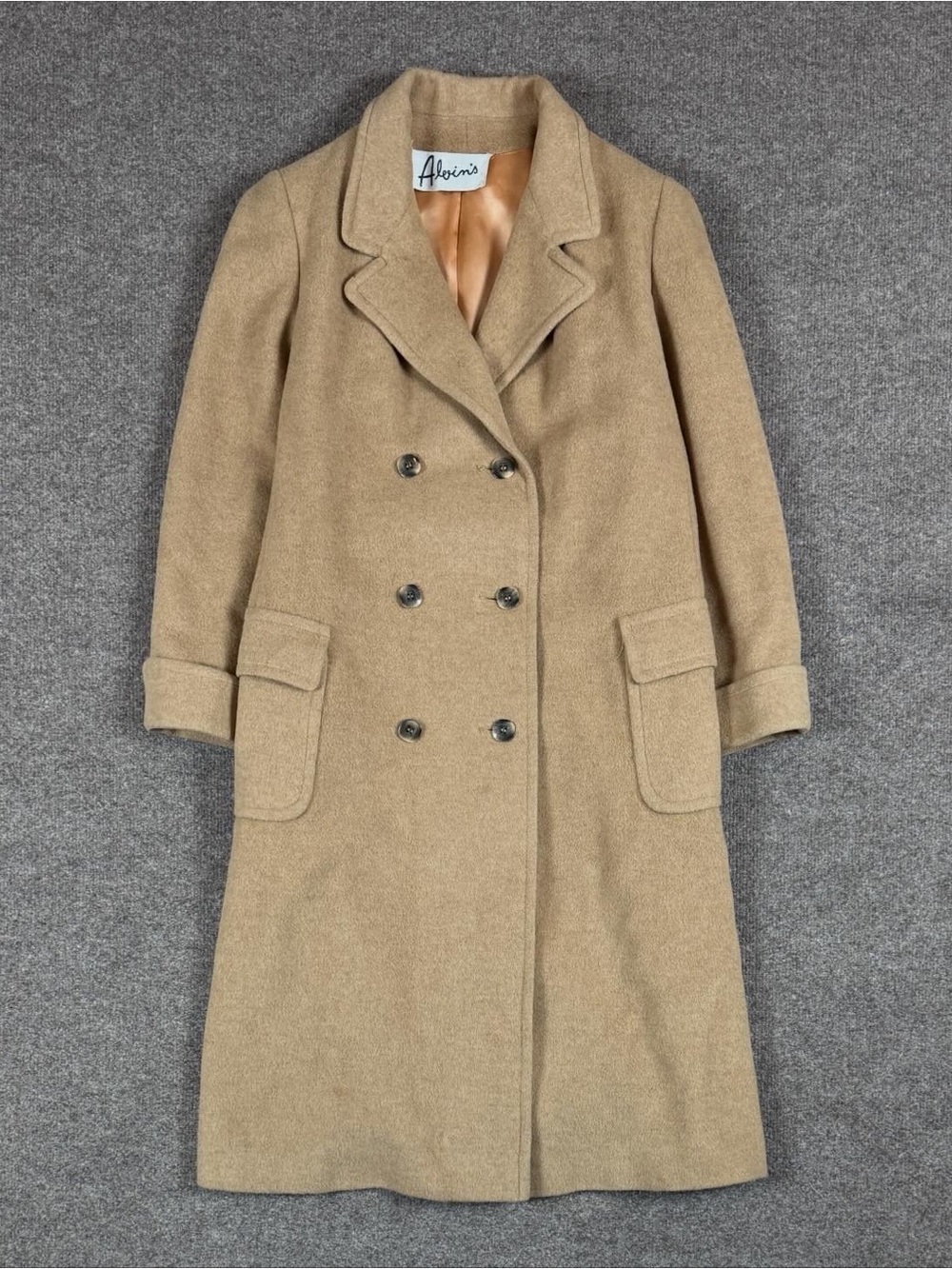 Vintage Alvin’s Tan Long Double Breasted Camel Hair Coat Women’s S/M Overcoat